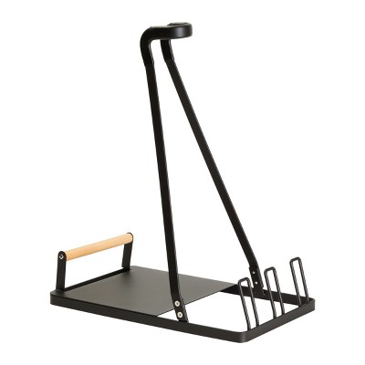 Black Powder Coated Metal Cordless Vacuum Stand with Wooden Handle
