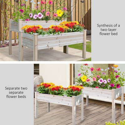 Natural Fir Wood Two-Tier Raised Garden Bed Planter