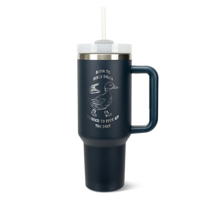 Elanze Designs 40 Ounce Travel Tumbler With Straw and Lid Stainless Steel Double Wall Insulated Born To Dilly Dally Navy Blue