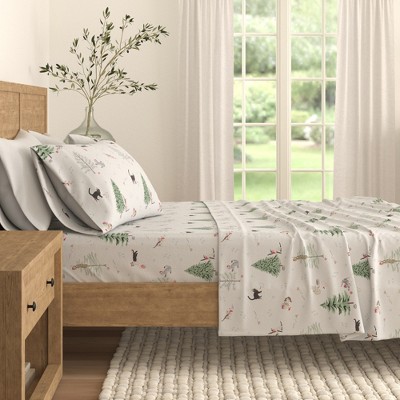 Image of 100% Cotton Winter Flannel Sheet Set - Great Bay Home (Twin, Winter Cats)