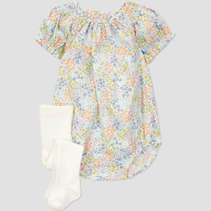 Carter's Just One You® Baby Girls' Micro Floral Romper with Tights - Blue - 1 of 3