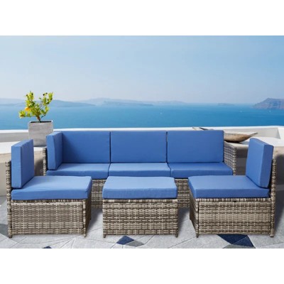 4 Pieces Wide Outdoor Rattan Sectional Sofa with Cushions - Small Patio Wicker Furniture,PE Rattan Sectional Sofa Set with,Tempered Glass Desktop