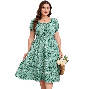 Coolmee Women Plus Size Floral Maxi Dress Short Puff Sleeve Square Neck  Boho Flowy Dress Casual Summer Tiered Ruffle Dresses : Target