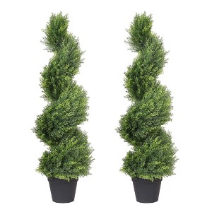 poetree 3-5ft Artificial Cedar Cypress Spiral Topiary Trees Outdoor Set of 2, Fake Plants for Garden Front Porch Indoor Decor - 1 of 4