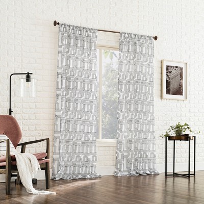 Black and White Sheer Embroidered Rod Pocket Curtain Panel, 50" x 84"