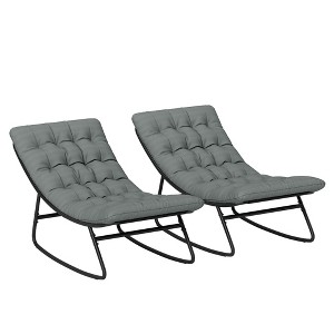 Outsunny 2 Pieces Outdoor Rocking Chairs with Thick Cushions, Outdoor Patio Rocker Set with Mesh Deep Seats, Steel Frame for Indoor, Porch, Dark Gray - 1 of 4