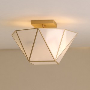 VAXCEL Burnett 2-Light 14 in. Wide Mid-Century Modern Bowl Semi Flush Mount Lighting Fixture, White Opal Tiffany Glass Shade - 1 of 4