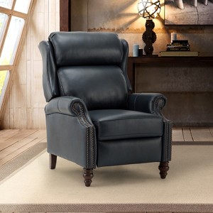 Ripheus Genuine Leather Manual Recliner with Nailhead Trims and Solid Wood Legs | KARAT HOME - 1 of 4