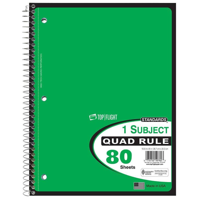 Top Flight 8&#34;x10.5&#34; 1 Subject Quad Ruled Spiral Notebook, 3 of 8