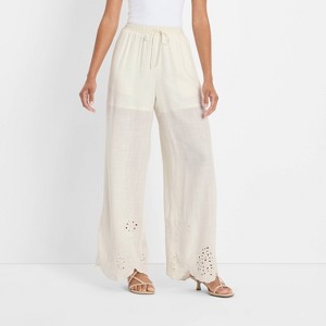 Women's High-Rise Wide Leg Embellished Eyelet Pull-On Pants - Future Collective - 1 of 3