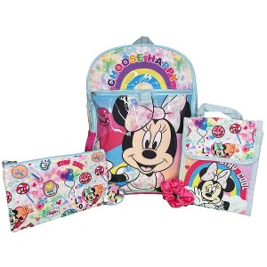 Disney Minnie Mouse Kids School Backpack 16" 5PC Lunch Kit, Keychain, Scrunchie, keychain, and utility case - 1 of 4