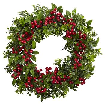 Berry Boxwood Wreath (24") - Nearly Natural