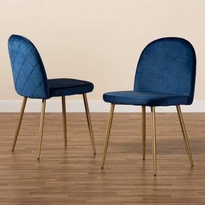 Navy Blue Velvet & Gold Metal Low Arm Chair with Cane Accents