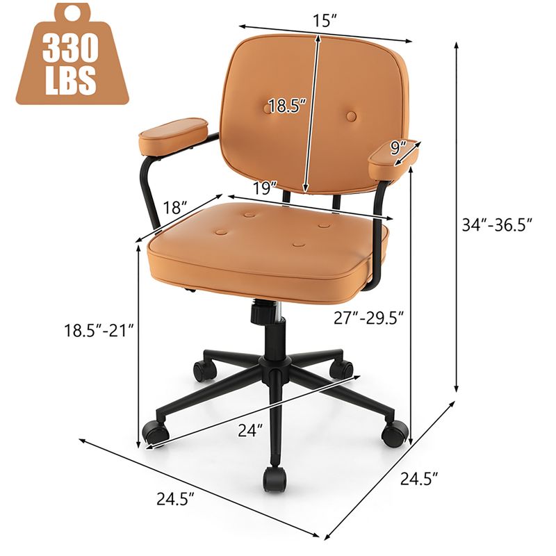 Costway PU Leather Office Chair Adjustable Swivel Leisure Desk Chair w/ Armrest, 3 of 13