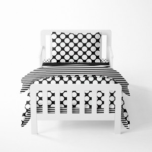 Bacati - Dots Stripes Black/White 4 pc Toddler Bedding Set - 1 of 4