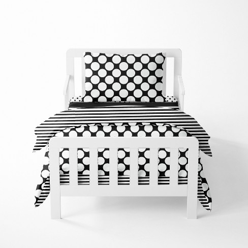 Bacati - Dots Stripes Black/White 4 pc Toddler Bedding Set - image 1 of 4