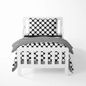 Bacati - Dots Stripes Black/White 4 pc Toddler Bedding Set