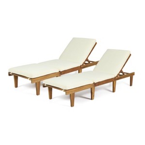 GDFStudio Alisa Outdoor Acacia Wood Armless Adjustable Chaise Lounges with Cushion (Set of 2) - 1 of 4