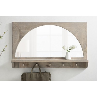 Andover White Mango Wood Arched Mirror with Hooks