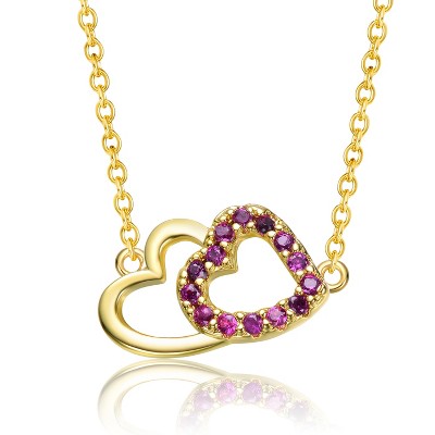 Kids' 14K Gold Plated Necklace with Entwined Double Hearts and Cubic Zirconia – A Sweet and Elegant Sparkling Design