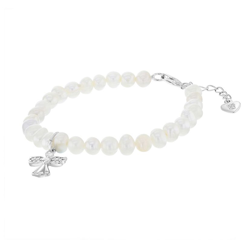 Girls' Guardian Angel Cultured Pearl Strand Bracelet Sterling Silver - In Season Jewelry, 2 of 6