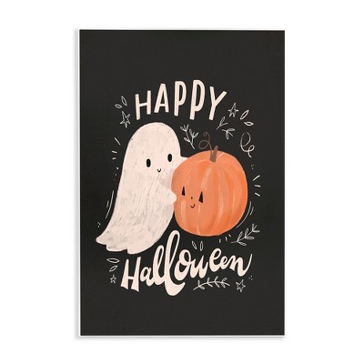 Stupell Industries Happy Halloween Smiling Ghost Pumpkin Wall Plaque Art