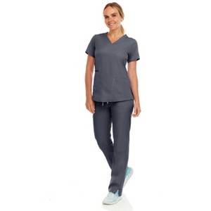 MediChic Women's V-Neck Scrub Set Straight Leg Six Pocket Cargo Scrub Pants with 4-Way Stretch Scrubs Sets - 1 of 4