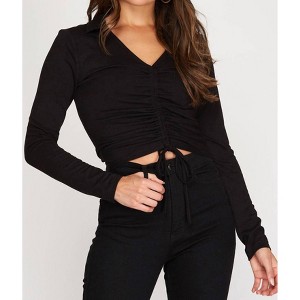 Women's Collared Drawstring Front Top - She + Sky M : Target