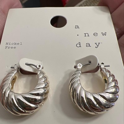 Textured Metal Small Hoop Earrings - A New Day™ Gold