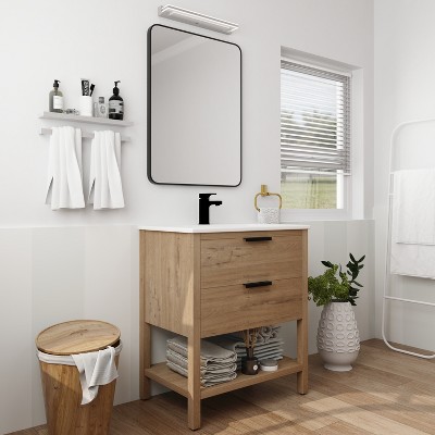 30 Bathroom Vanity with Ceramic Basin Sink, Drawer and 2-Tier Storage  Shelf, Gray - ModernLuxe