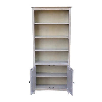 Washed Gray Taupe 72" Solid Wood Bookcase with Doors