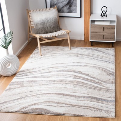 Ivory and Gray Abstract Shag Runner Rug 2'2" x 9'