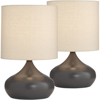 360 Lighting Mid Century Modern Accent Table Lamps 14 3/4" High Set of 2 with WiFi Smart Sockets Gray Droplet Drum Shade Bedroom