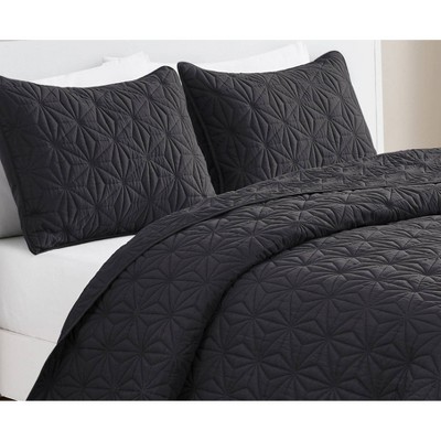 Gray Full Microfiber Reversible Geometric Quilt Set