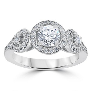 Pompeii3 1ct Diamond Engagement Ring Three Stone Pave Halo Ring 14K White Gold - 1 of 4