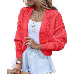 BLUEMING Womens Open Front Knit Cropped Cardigans Sweater Lantern Long Sleeve Fall Casual Shrugs Sweater - 1 of 3