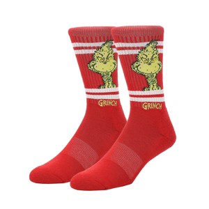 Dr Seuss The Grinch Striped Theme Athletic Crew Socks - 1 of 2