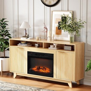 VINGLI Fluted Fireplace TV Stand for up to 70 inch TVs, Entertainment Center with Electric Fireplace Heater & Adjustable Shelves ＆ Open Cabinet - 1 of 4