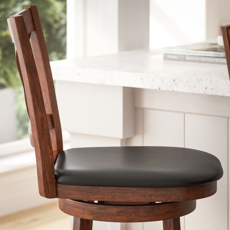 Merrick Lane 30" Classic Wooden Crossback Swivel Bar Height Pub Stool with Upholstered Padded Seat and Integrated Footrest, 6 of 13