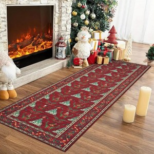 Christmas Area Rugs for Living Room Bedroom Xmas Tree Festival Winter Decorations Rugs Soft Foldable Accent Rug - 1 of 4