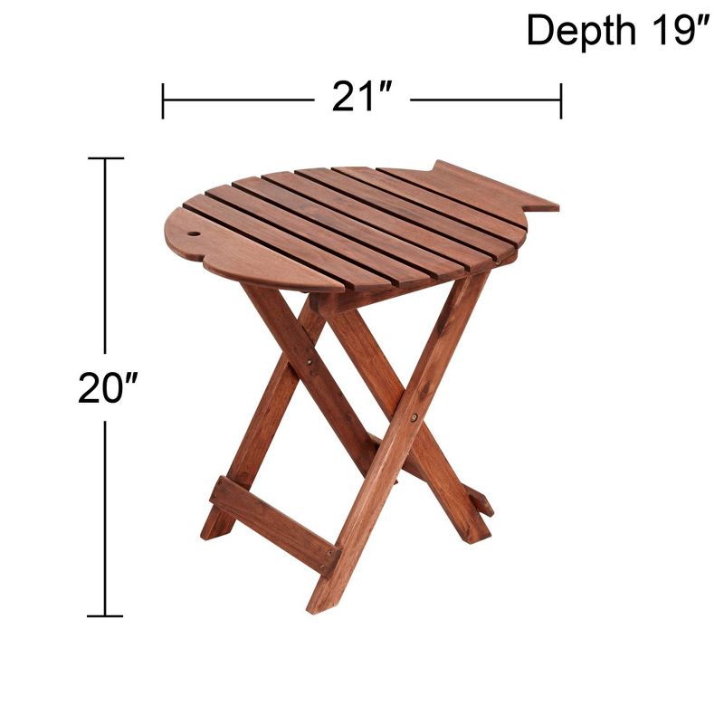 Teal Island Designs Farmhouse Rustic Acacia Wood Outdoor Accent Table 21" x 19" Natural Folding Slat Fish Tabletop for Spaces Patio House Balcony, 4 of 9