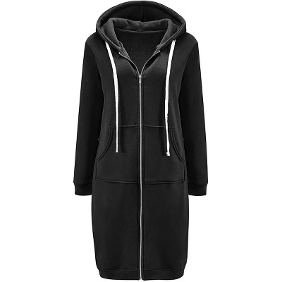 Haute Edition | Women's Tunic Long Length Full Zip Hooded Sweatshirt Hoodie