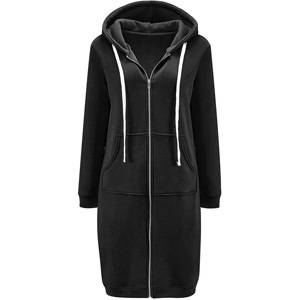 Haute Edition | Women's Tunic Long Length Full Zip Hooded Sweatshirt Hoodie - 1 of 3