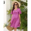 Clearlove Maternity Dress Floral Print V-Neck Midi A-Line Shirred Short Sleeves Ruffled Flowy Summer Boho Baby Shower Photoshoot - 2 of 4