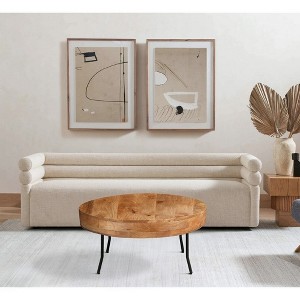 Royal Hampton Coffee Table Handcrafted Mango Wood Round Top Black Metal Angled Legs, 32 Inch - - 1 of 4