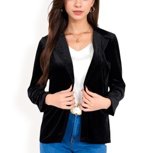 Anna-Kaci Women's Velvet Blazer With Notch Collar And Front Pockets - 1 of 4