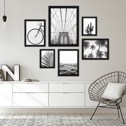 Set Of 6 Framed Prints Gallery Wall Art Set - Black & White Photography ...