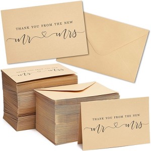 Paper Junkie 120-Count Wedding Thank You Cards with Kraft Paper Envelopes Bulk, Mr & Mrs Thank You Notes, 4" x 6" - 1 of 4