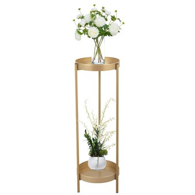 2 Tier Plant Stand Plant Holders Indoor Stand With 2 Round Trays Anti Slip Leg 33 Pound Support Metal Potted Plant Holder Shelf