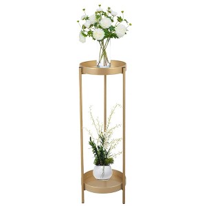 2 Tier Plant Stand Plant Holders Indoor Stand With 2 Round Trays Anti Slip Leg 33 Pound Support Metal Potted Plant Holder Shelf - 1 of 4